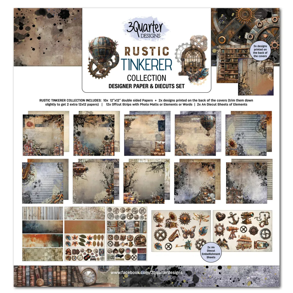 3Quarter Designs-Designer Paper & Diecuts Set- Rustic Tinkerer