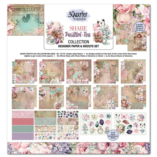 3Quarter Designs Collections- Designer Paper & Diecut Set- Share Positivi- Tea