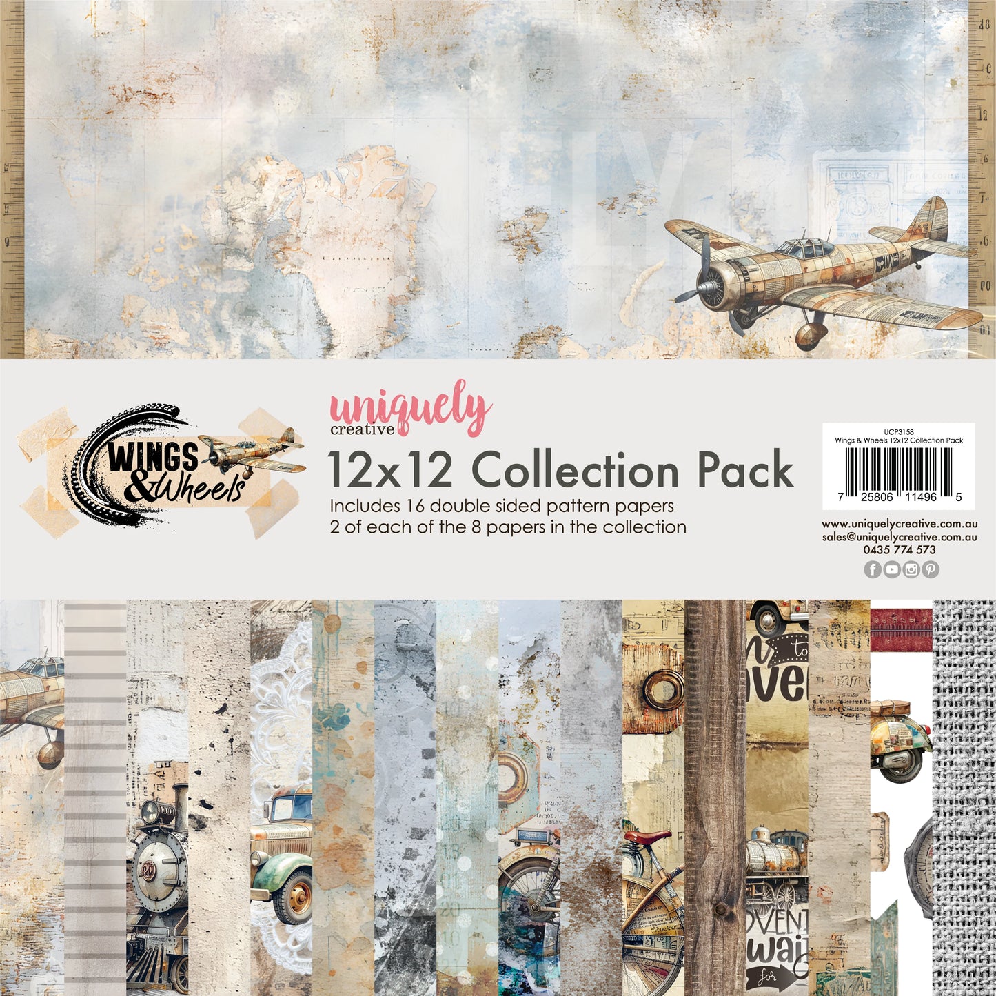 Uniquely Creative 12x12 Double Sided Paper Pack - Wings & Wheels