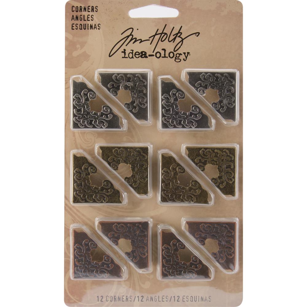 Tim Holtz Ideology Metal Ornate Corners - 12 Corners in 3 colours.
