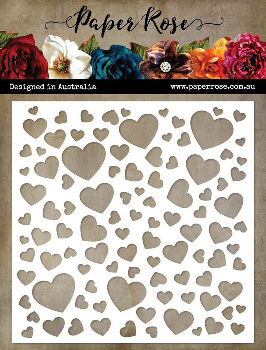 Paper Rose Studio 6x6 Stencil- Scattered Hearts