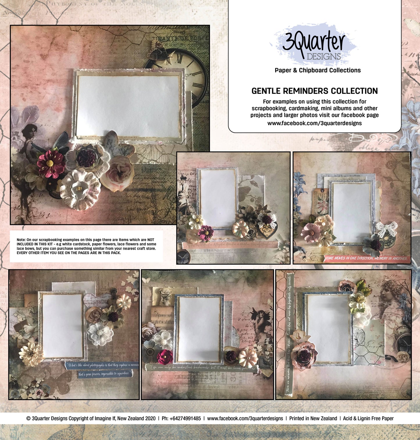 3Quarter Designs 12x12 Paper & Chipboard Collection- Gentle Reminders