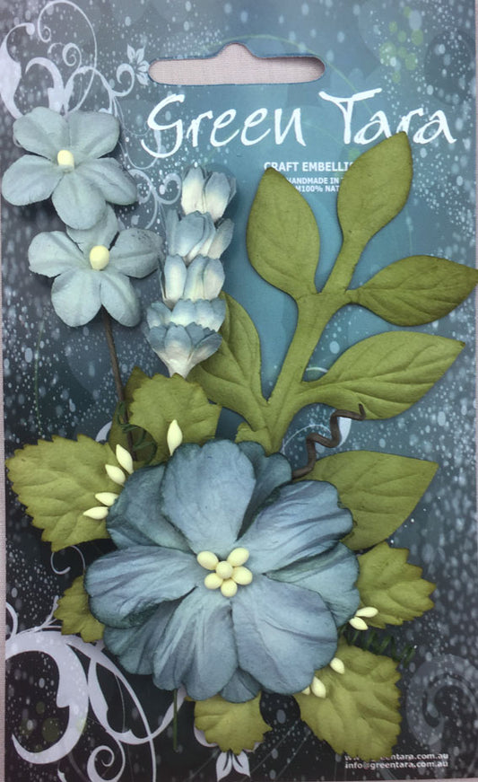 Green Tara Flowers- Cottage Garden Sky Blue