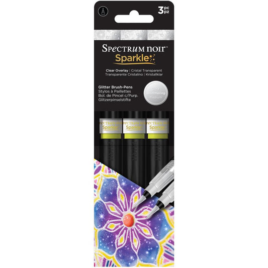 Spectrum Noir Sparkle Pens- Glitter Brush Pens- Clear Shimmering 3pk
