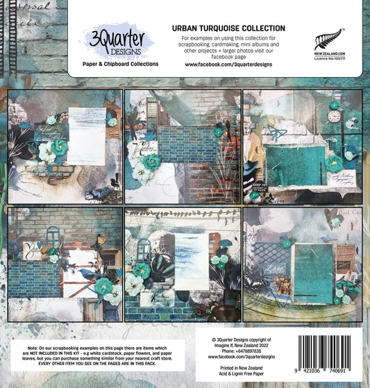 3Quarter Designs Paper & Chipboard Collection - Urban Turquoise