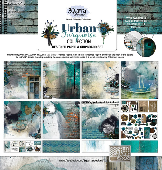3Quarter Designs Paper & Chipboard Collection - Urban Turquoise