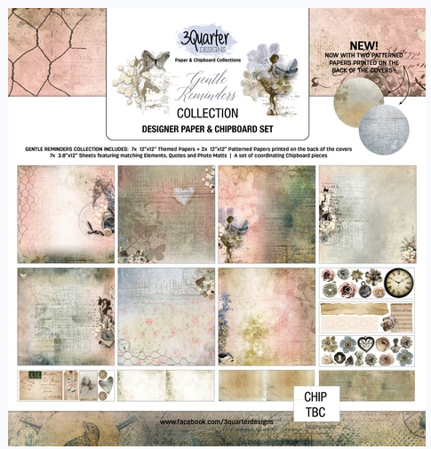 3Quarter Designs 12x12 Paper & Chipboard Collection- Gentle Reminders