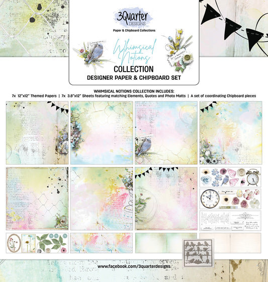 3Quarter Designs 12x12 Paper & Chipboard Collection - Whimsical Notions
